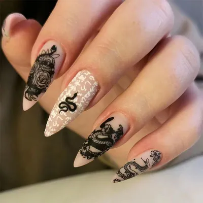 Накладные ногти Kitty Nail классический чёрный френч, форма миндаль, 24 шт  - купити за найкращою ціною в Україні ➤ KittyShop.com.ua