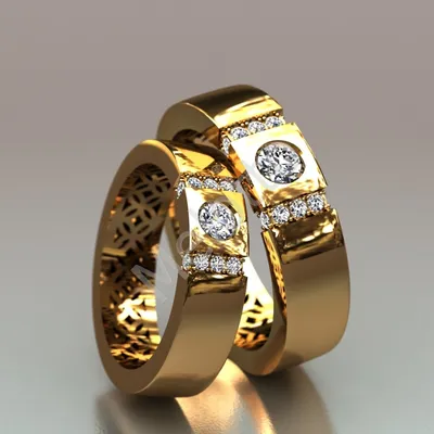 Необычные обручальные кольца из белого золота с камнями