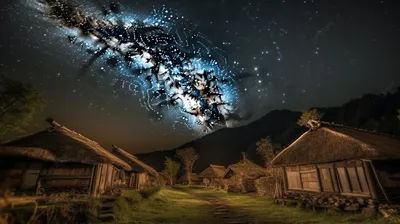 ночное небо над деревней в звездном небе, деревня ачи, Звездное небо и  Млечный Путь префектуры Нагано, Hd фотография фото фон картинки и Фото для  бесплатной загрузки