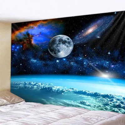 Купить Галактика ночное небо гобелен Луна ночь звездное небо вентилятор  фэнтези дом гостиная спальня украшения атмосфера | Joom