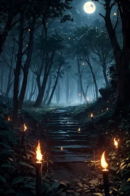 ночной лес луг мультфильм фон, ночь, лес, луг фон картинки и Фото для  бесплатной загрузки