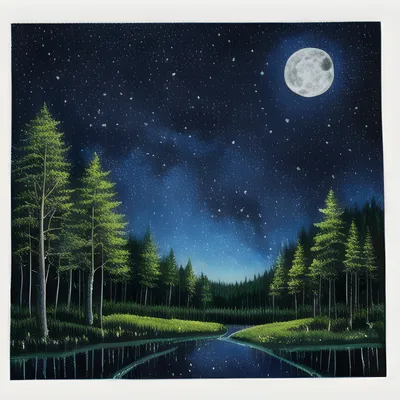 ночной лес с соснами стоковое изображение. изображение насчитывающей космос  - 238721295