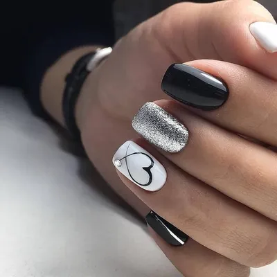 Лакированные ногти с черно-белым верхом и дизайном, блестящий дизайн, пресс  для ногтей, Короткие квадратные ногти, милые ногти для девушек, мэм |  AliExpress