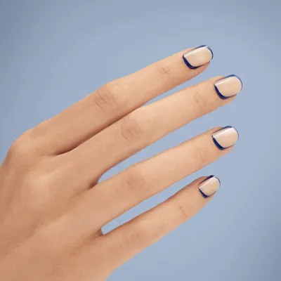 French-Style Artificial Nails Golden Edge Fake Nails with Pink Blue Color  Matching - Walmart.com