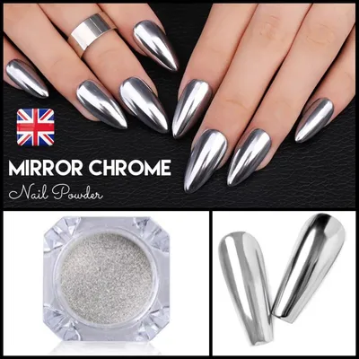 SILVER MIRROR NAIL CHROME POWDER +BRUSH Metallic EFFECT Pigment 100% Wow  NAILS | eBay