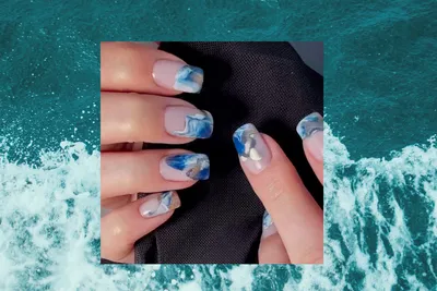 FUNTATTOO Накладные ногти с клеем короткие с дизайном море