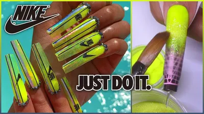 Tropical Gem Nails - 🏅JUST DO IT🏅 GelX nails with neon yellow and black  gel polish. Nike nail stickers from @nailheavensupplystore  #tropicalgemnails #nails #nailfe #pengnails #montserratnails #trendingnails  #trendingnailart #gelnails #nailpromote ...