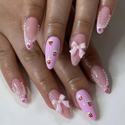 24 шт., Модные накладные ногти с розовым жемчугом | AliExpress