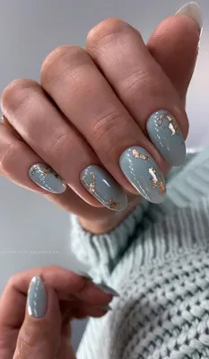 Cute Fall Nails To Help You Get Ready for Autumn Manicure : Matte Dark Grey  Nails with Gold Foil