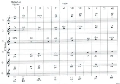 Расположение нот на грифе гитары и на нотном стане! | Пикабу