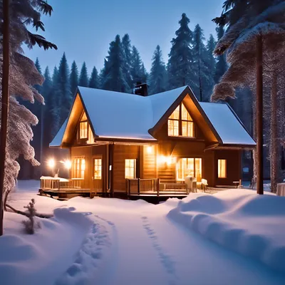 Рождественский домик в заснеженном лесу» — создано в Шедевруме