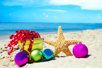 Обои Праздничные - Разное (Новый год), обои для рабочего стола, фотографии  праздничные, - разное , новый год, happy, пляж, c, новым, годом, sea, sand,  beach, christmas, new, year, песок, море, закат Обои