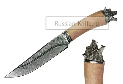 Нож Медведь-2 (дамасская сталь - ручная ковка), голова медведя - Ножи  разделочные, дамаск - Ножи - Магазин Русские ножи - купить нож