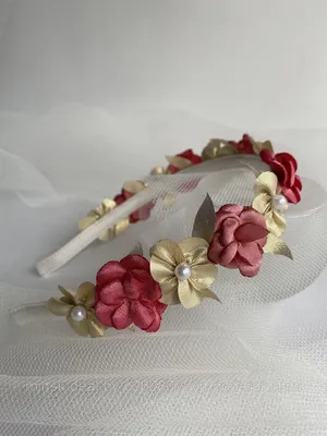 Ободок с розовыми фантазийными цветами из полимерной глины под заказ с  доставкой по России