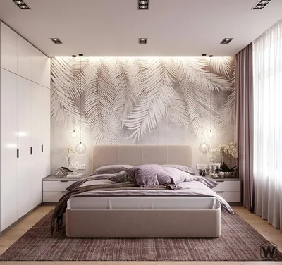 Дизайн спальни обои с перьями - 80 фото