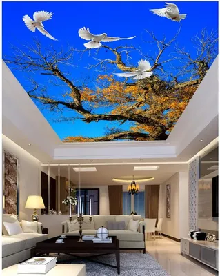 Лес с изображением голубого неба, Потолочная гостиная, спальня потолок 3d  комнаты обои пейзаж papel де parede Настенные обои | AliExpress