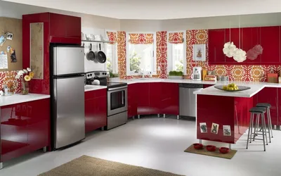 Дизайн кухни в красном цвете - 78 фото