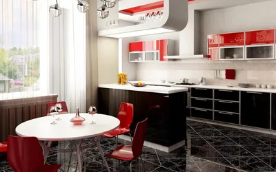 Красная угловая кухня с глянцевыми фасадами - Кухни на заказ по  индивидуальным размерам в Москве
