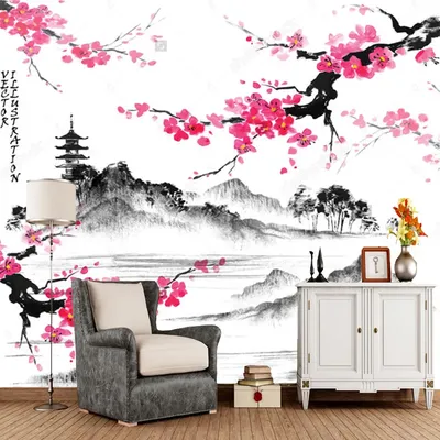 Обои с японским ландшафтом, обои с ветвями сакуры в стиле ретро для  гостиной, спальни, дивана, фоновая бумага | AliExpress