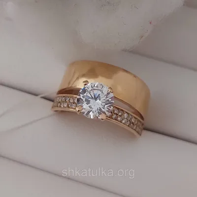 Серебряное двойное кольцо с позолотой как обручальное кольцо з большим  цирконом (ID#959463206), цена: 1519 ₴, купить на Prom.ua