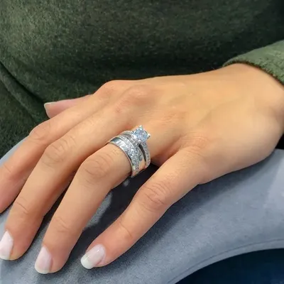 Женское серебряное, белое, Золотое кольцо для влюбленных и обручальное  кольцо, двойное кольцо, модный замечательный дизайн | AliExpress