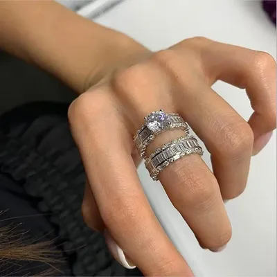 Роскошное женское белое свадебное обручальное кольцо Набор сет Мода 925  серебро ювелирные изделия с танзатийскими цирконами обручальные кольца с  камнями для женщин двойные кольца кольца сет | AliExpress