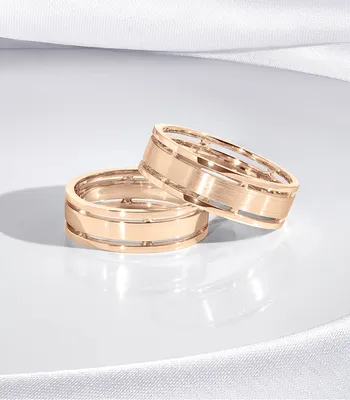 Широкие плоские обручальные кольца бублики из красного золота (Вес пары: 26  гр.) | Купить в Москве - Nota-Gold