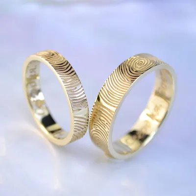 Обручальные кольца с отпечатками пальцев в белом золоте