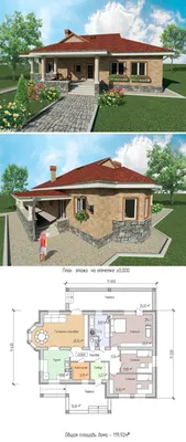 Проект одноэтажного дома с мансардой, террасой и верандой 04-58 🏠 |  СтройДизайн