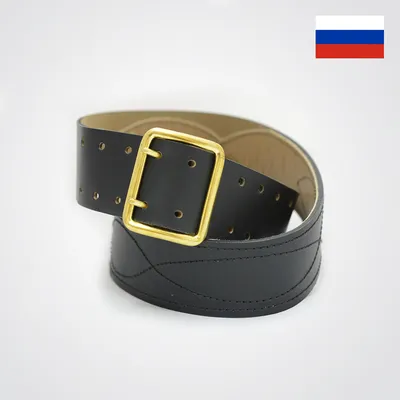 Офицерский кожаный ремень с двухшпеньковой стальной пряжкой (коричневый)  купить в Санкт-Петербурге