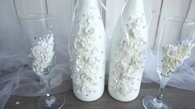 Как оформить шампанское и бокалы на свадьбу своими руками / Татьяна  Абраменкова - YouTube