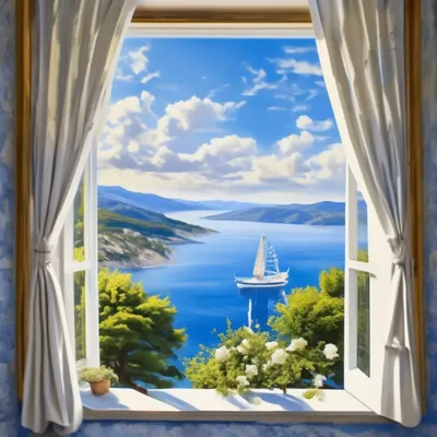 Фотообои Окно с видом на море на заказ любой размер, код:13110 | ЭкоПринт