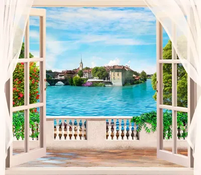 окно с видом на море 3d визуализация мастерской художника, вид из окна,  чердак, оконная рама фон картинки и Фото для бесплатной загрузки