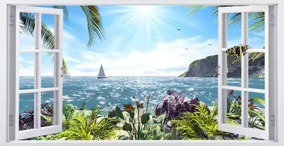 Фотообои Вид из окна на райское море купить в Оренбурге, Арт. 11-120 в  интернет-магазине, цены в Мастерфресок