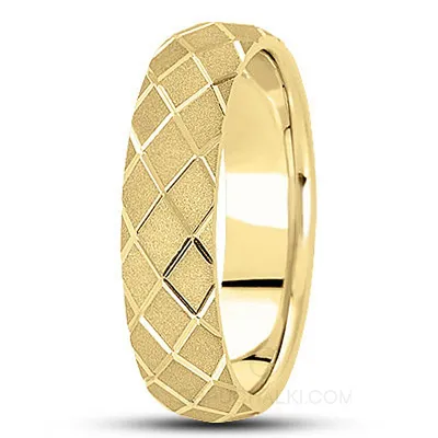 Оригинальное обручальное кольцо с ромбовидным узором на заказ из белого и  желтого золота, серебра, платины или своего металла