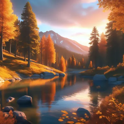 Осенний лес на закате в горах с …» — создано в Шедевруме