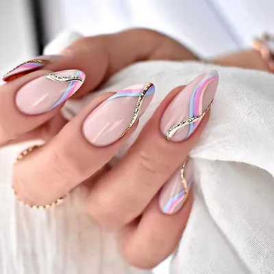 24-pack Women's Wear Nails Oval Pink White Smudged Gradient White Waves For  Summer Diy Manicure Tools Full Coverage Nail Stickers | Fruugo NO