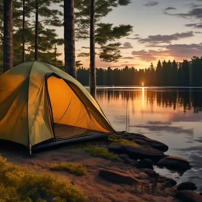 Туристическая палатка в густом лесу …» — создано в Шедевруме