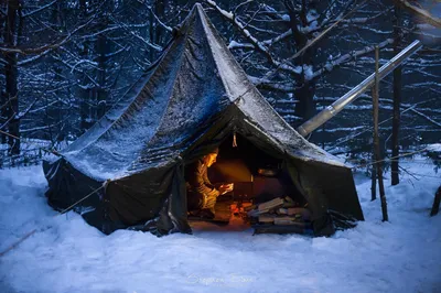 Палатка зимой в лесу - 73 фото