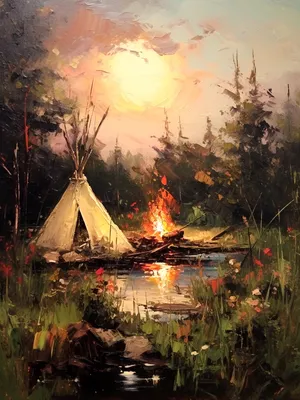 Купить картину «Палатка в лесу» холст 40 x 30 см - gamestil.ru