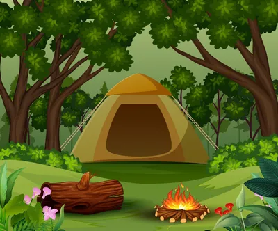 Треккинг с палаткой в лесу, Графика - Envato Elements