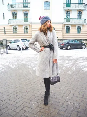 Купить Женское пальто букле барашек серо-бежевый В674-В674 большого размера  в Украине - интернет-магазин женской одежды BIZERY