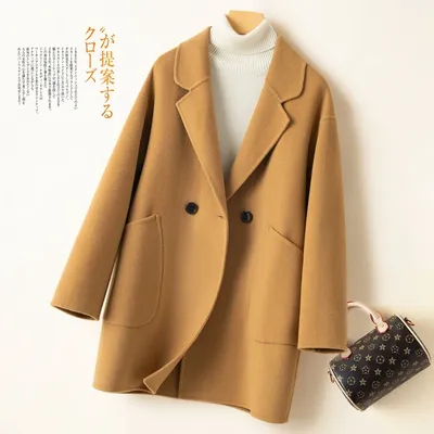 Однотонное двухстороннее кашемировое пальто, женское весенне-осеннее  офисное шерстяное пальто для женщин, пальто, Женское пальто Zm | AliExpress