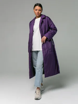 Демисезонное пальто из плащевой ткани (голубой/серо-голубой) УП 655 для  полных женщин