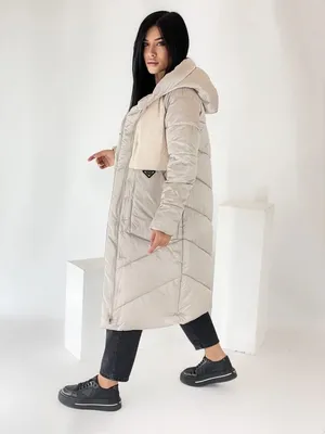 Женское пальто из меха овчины комбинированное с плащевкой, размер 46