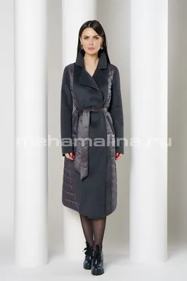 Комбинированное пальто с английским воротником 3456 купить в  интернет-магазине с доставкой