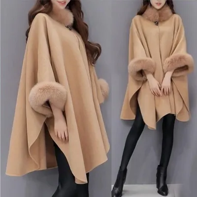 Женское шерстяное пальто с рукавами «летучая мышь» и воротником из лисьего  меха | AliExpress