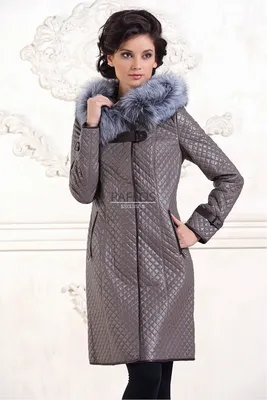 Стеганное кожаное пальто с мехом чернобурки A2153 в интернет-магазине  Paffos.ru