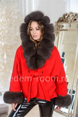Купить Красное пальто - куртку с мехом песца в интернет магазине | Артикул:  AL-167-2-70-R-P