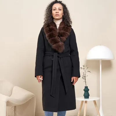 Теплое зимнее женское пальто Giulia Rosetti черного цвета с соболиным мехом  - Фабрика пальто Giulia Rosetti